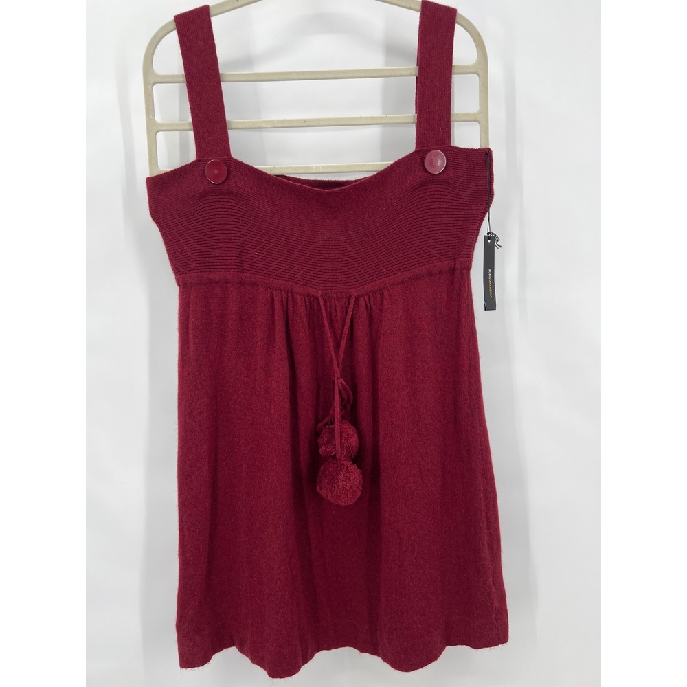 BCBGMAXAZRIA Burgundy Angora Wool Blend Pom Pom Knit Jumper XL Twee Boho